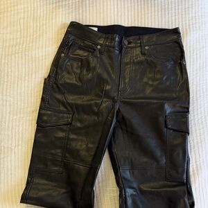 GAP Black Leather Cargo Pants with Belt Loops